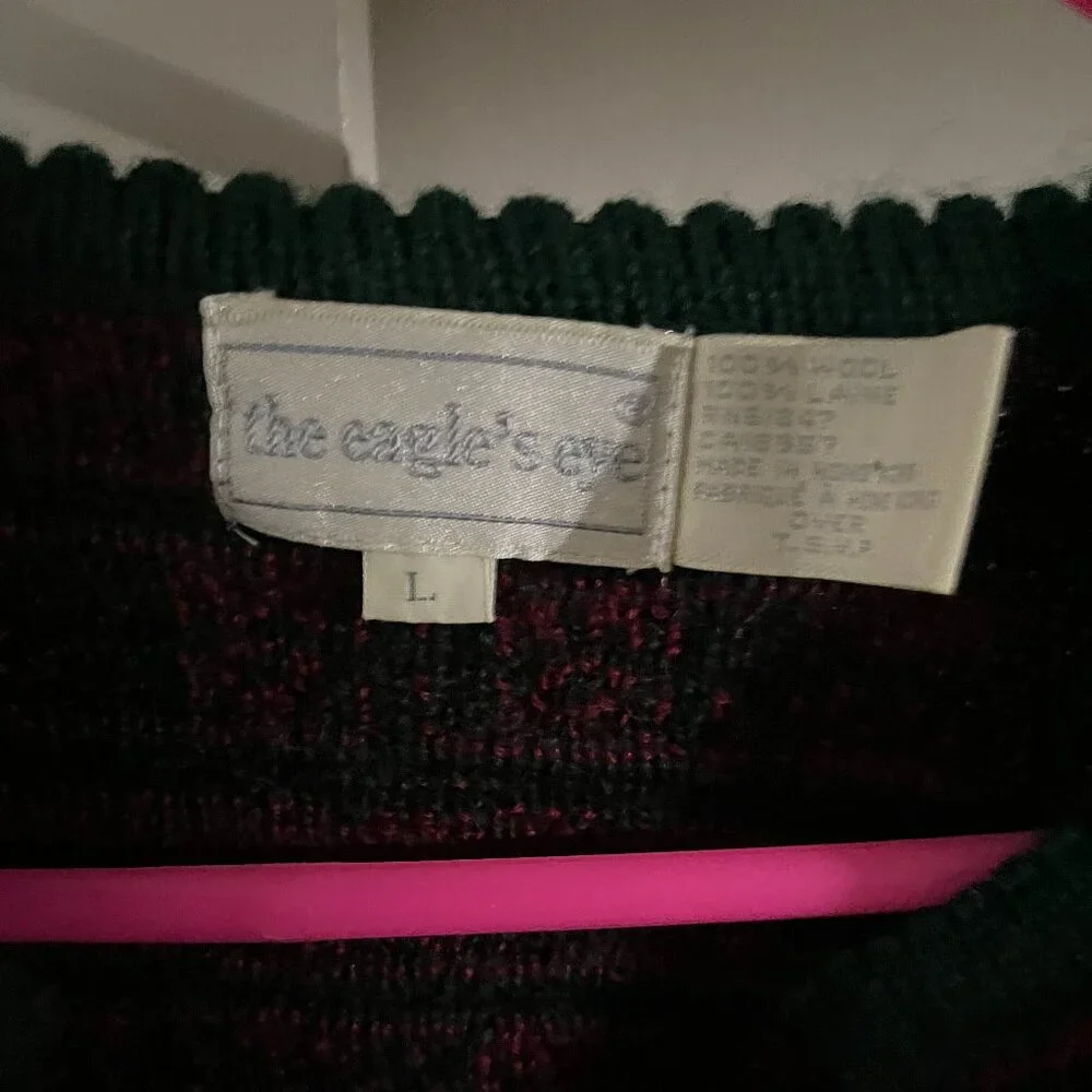 Eagles Eye 80s vintage wool sweater green and red size L but is modern S - Picture 9 of 10